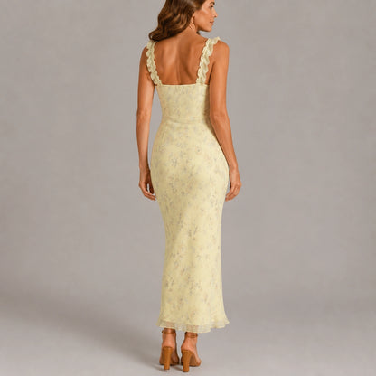 long wedding guest dress — Buttercream Floral back — view 4