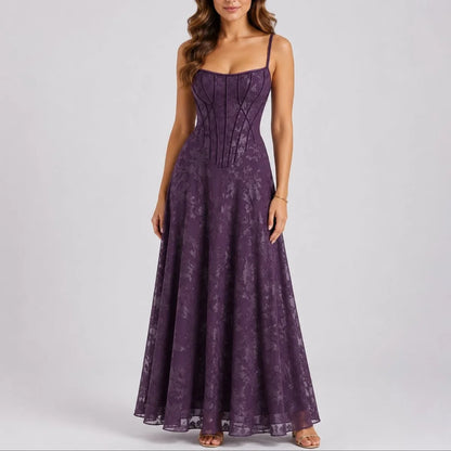 Long wedding guest dress — Women's Fall Dresses Floral Corset Maxi Purple