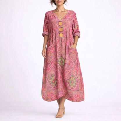 Long wedding guest dress — Women's Bohemian Paisley Maxi Fall Red