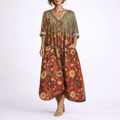 Long wedding guest dress — Women's Bohemian Paisley Maxi Fall Red Carpet — view 4 — view 4