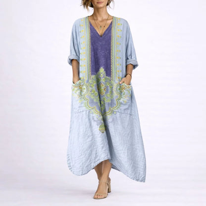 Long wedding guest dress — Women's Bohemian Paisley Maxi Fall Blue Purple — view 6 — view 6