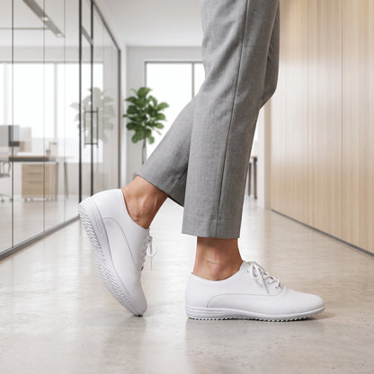 Close up view showing the high quality split leather and precise stitching of comfortable marching band shoes — view 11