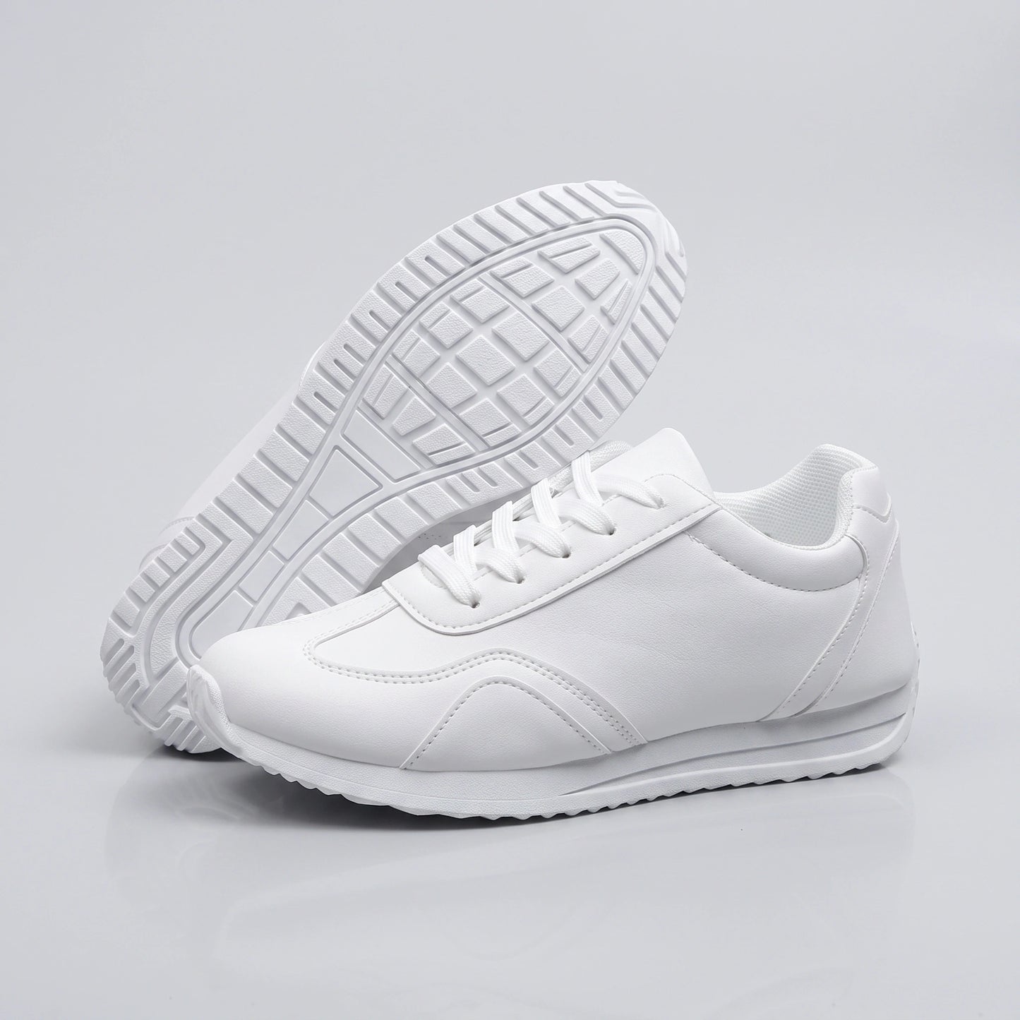 Close up view showing the durable Pu upper and precise stitching of comfortable marching band shoes, emphasizing quality