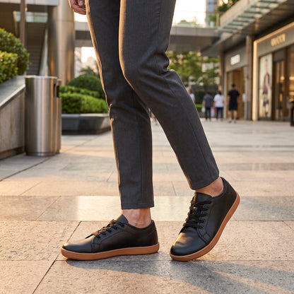 Close up view showing the soft leather texture and precise stitching of Comfortable Wide Toe Marching Band Shoes in — view 13