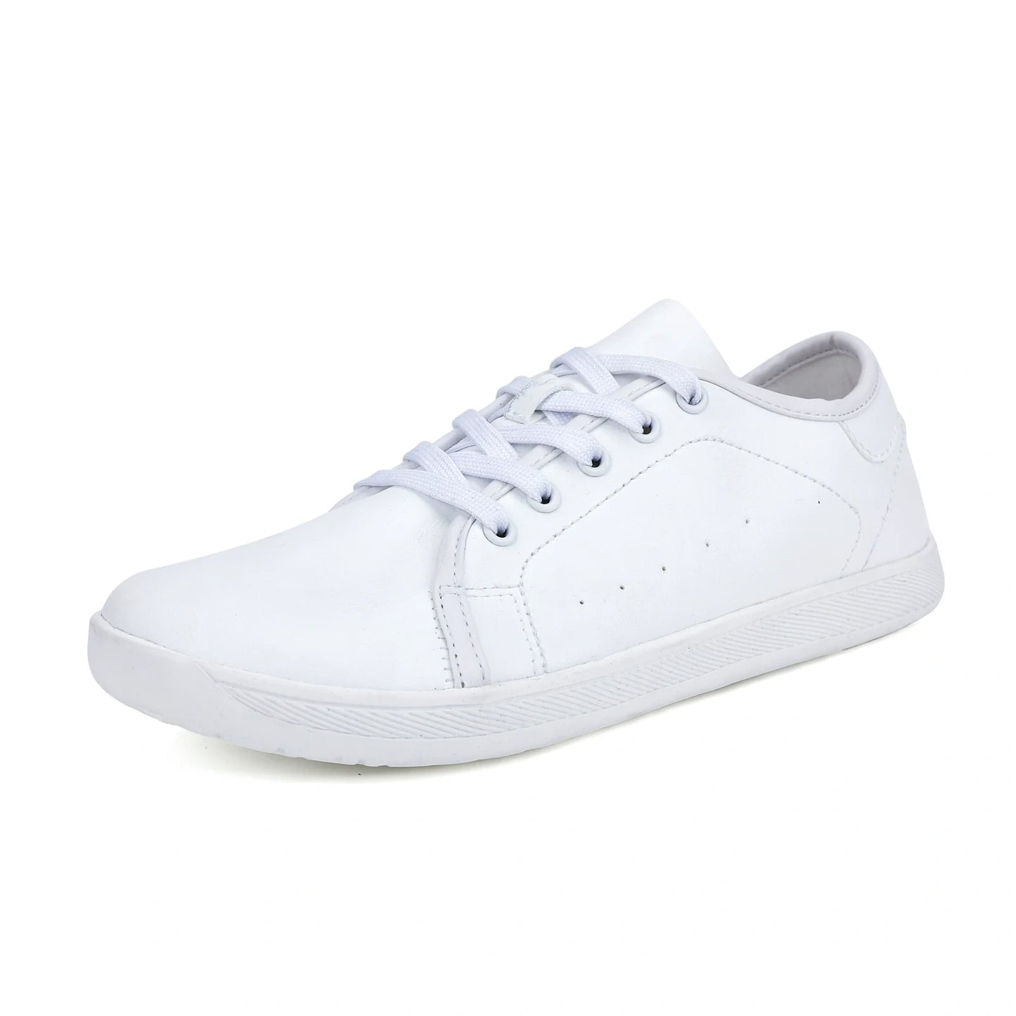 White marching band shoes with wide toe design and lace up closure, angled view — 8 — view 4