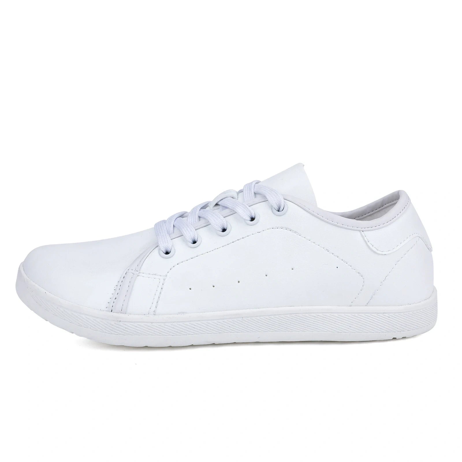 White marching band shoes with wide toe and lace up design, side view — 9 — view 5