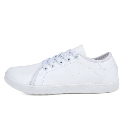 White marching band shoes with wide toe and lace up design, side view — 9 — view 5