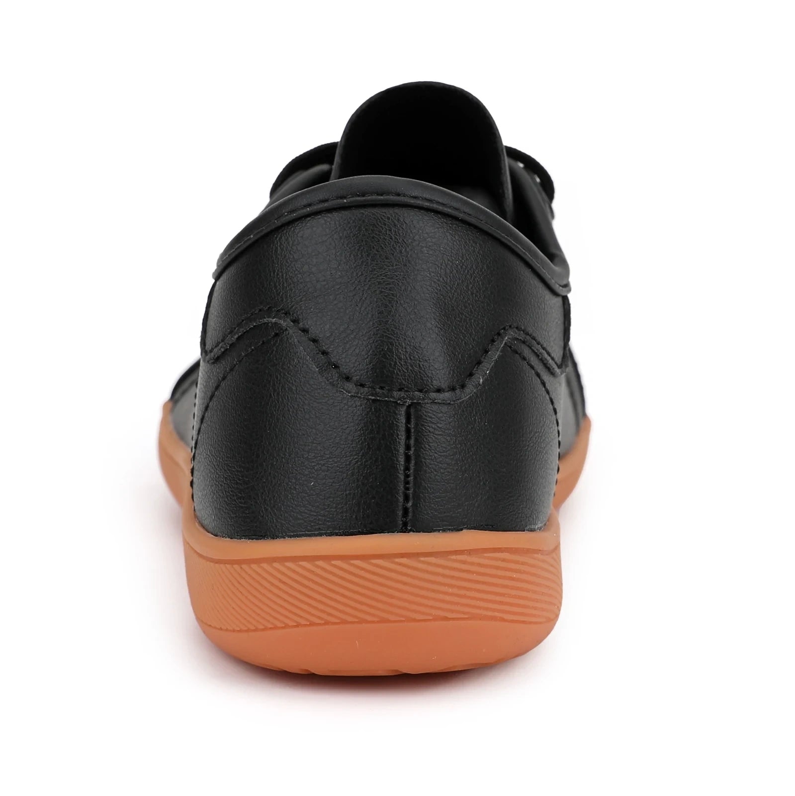 Marching band shoes — Black shoe with wide toe and tan sole, rear view — 13 — view 8