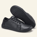 Close up view of the comfortable minimalist leather marching band shoes showing detailed stitching and texture wide toe box