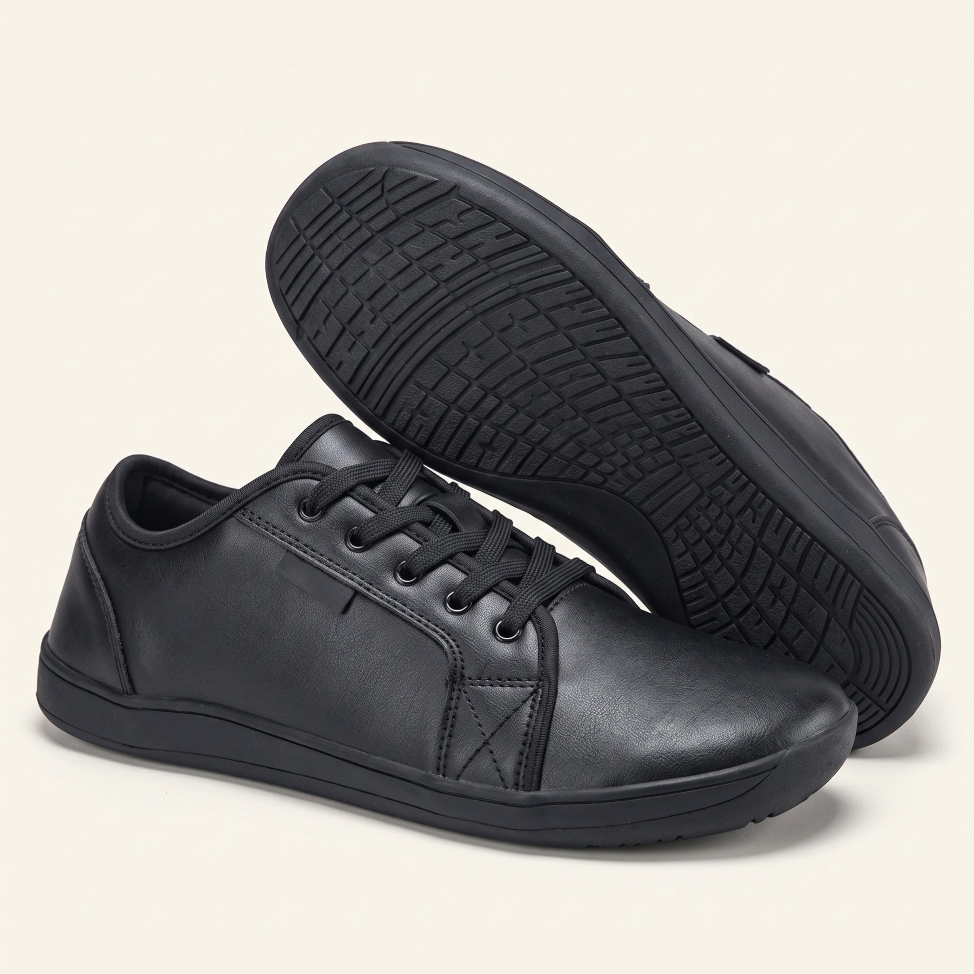 Close up view of the comfortable minimalist leather marching band shoes showing detailed stitching and texture wide toe box
