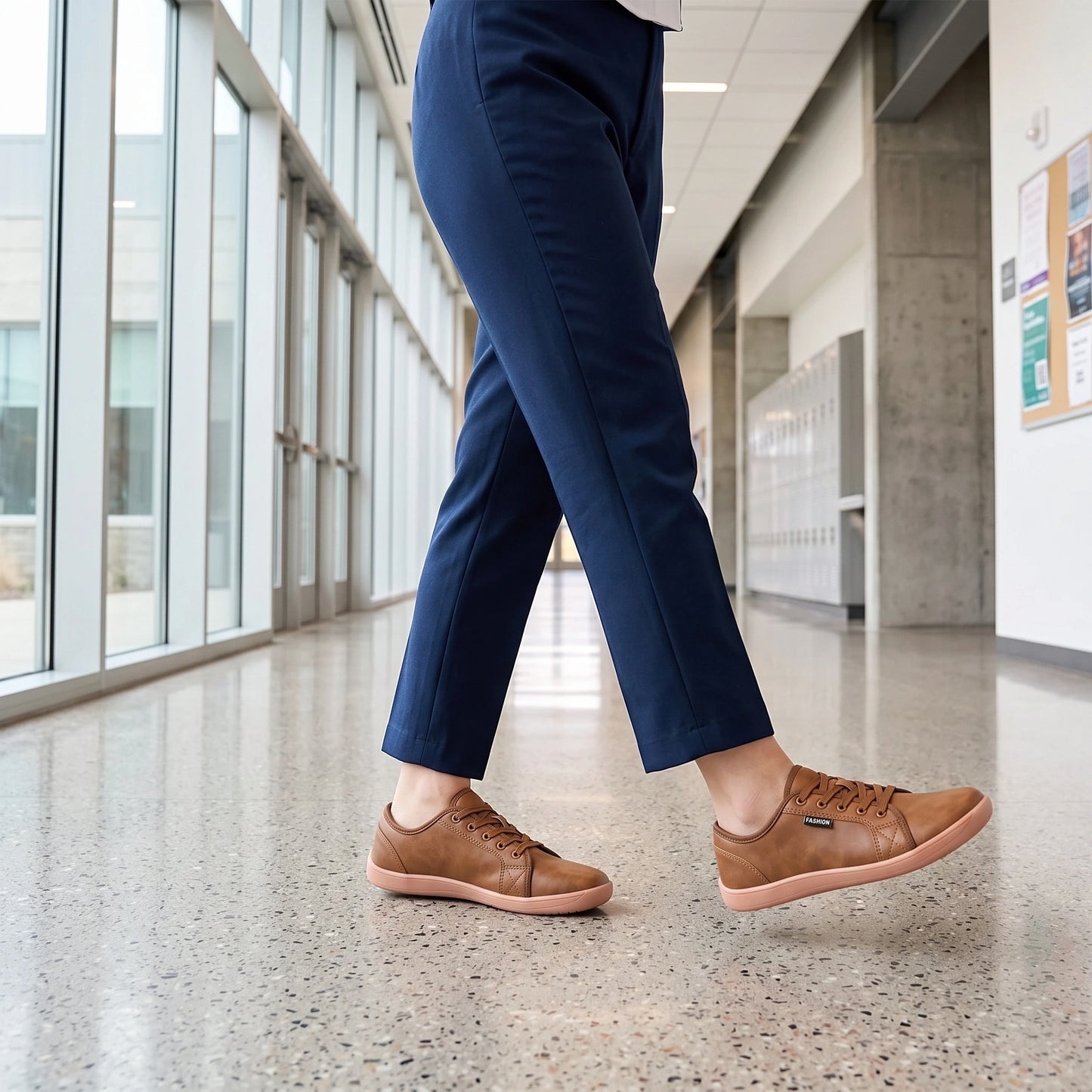 Close up view showing the soft leather texture and precise stitching of comfortable wide toe marching band shoes in — view 11