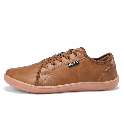 Brown marching band shoes with wide toe design and lace up closure, side view — 13 — view 8