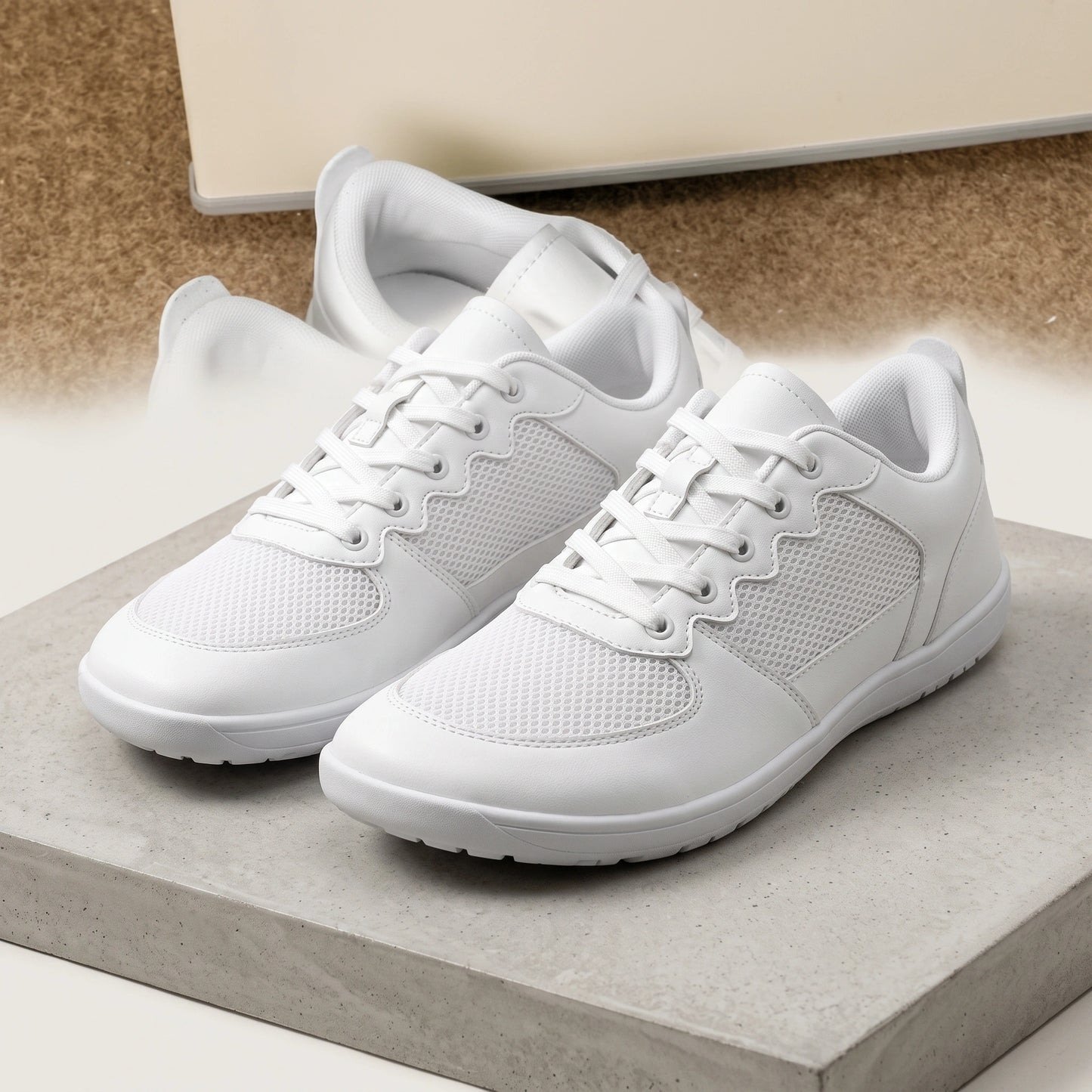 marching band shoes — Close up showing the breathable fabric and precise stitching of casual wide toe sneakers, their quality