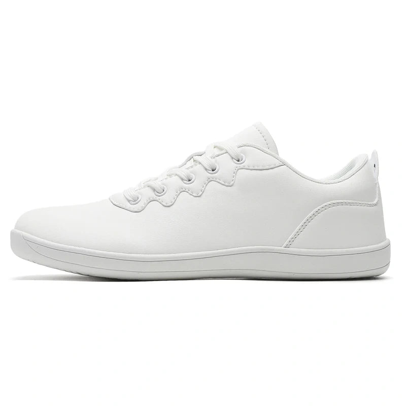 White breathable wide toe marching band shoes with lace up design, side view — 10 — view 10