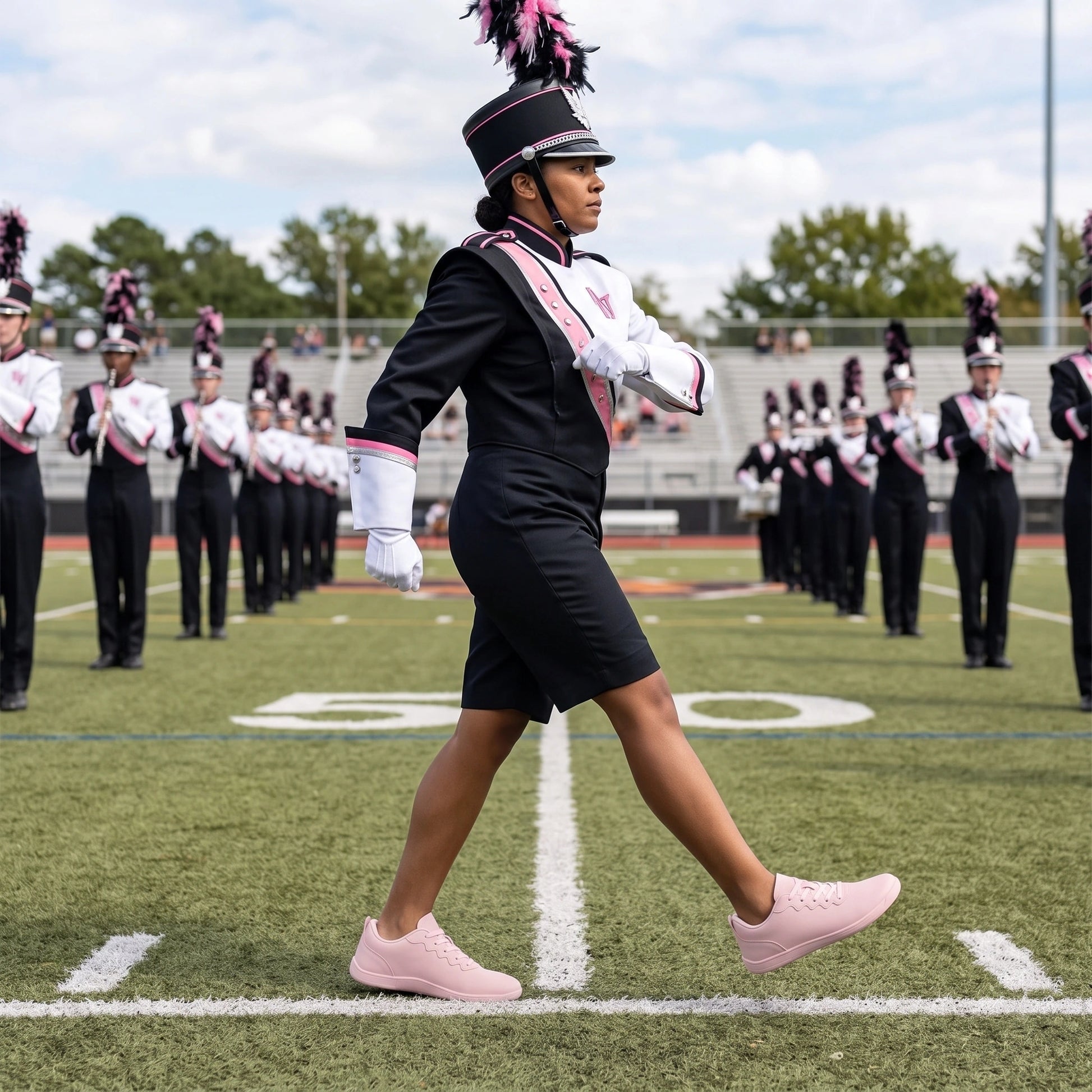 marching band shoes — Close up view showing the breathable artificial leather blend and precise stitching details — view 15