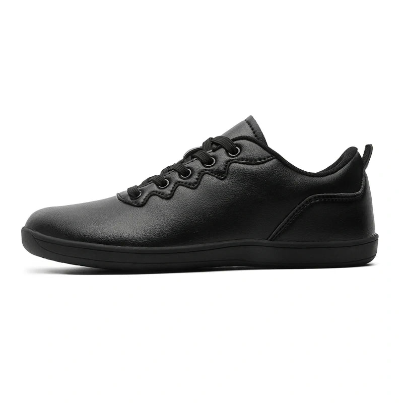 Black breathable wide toe marching band shoes with lace up design, side view — 7 — view 7