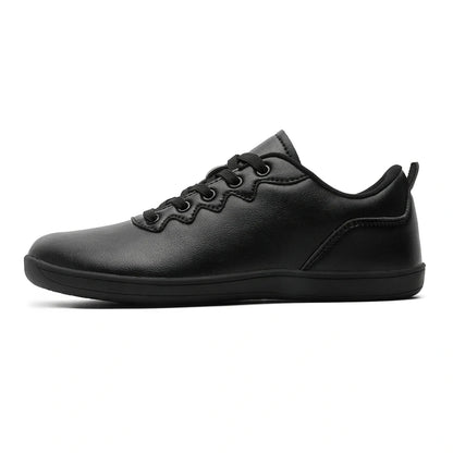 Black breathable wide toe marching band shoes with lace up design, side view — 7 — view 7