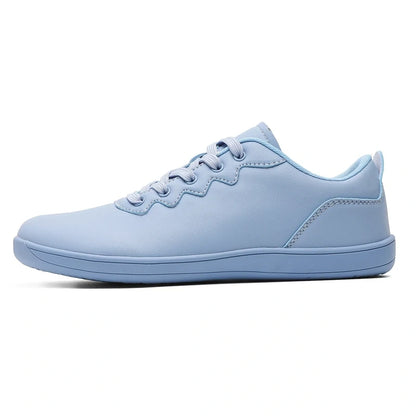 Light blue marching band shoes with wide toe and lace up design, side view — 8 — view 8