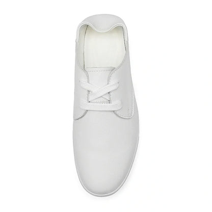 Marching band shoes — White shoe with laces, top view, showcasing breathable design — 3 — view 2