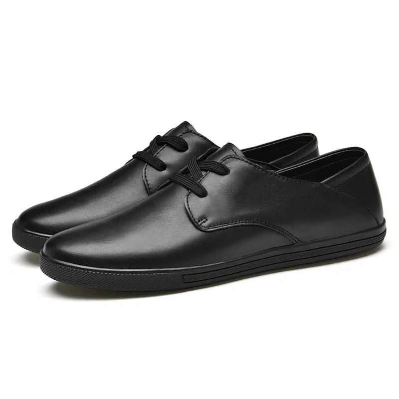 Black marching band shoes with lace up design and smooth finish, side view — 5 — view 4
