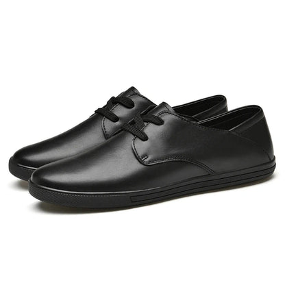 Black marching band shoes with lace up design and smooth finish, side view — 5 — view 4