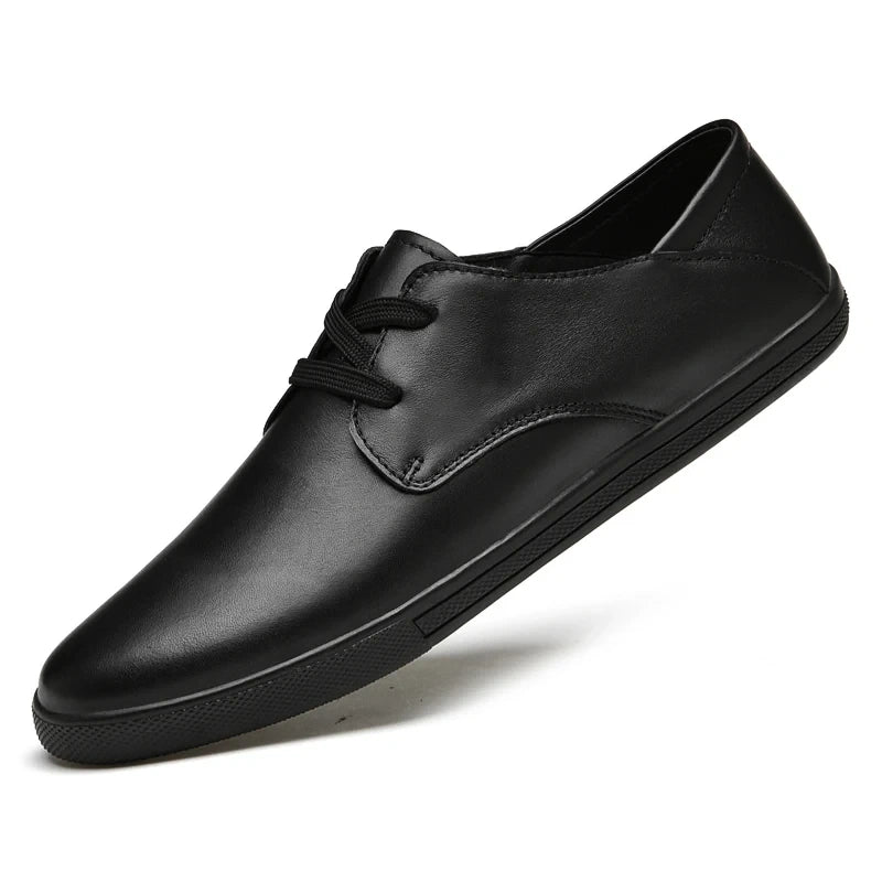 Black marching band shoes with lace up design and smooth finish, angled view — 6 — view 5