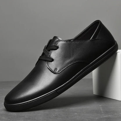 Black marching band shoes with lace up design and low heel, side view — 7 — view 6