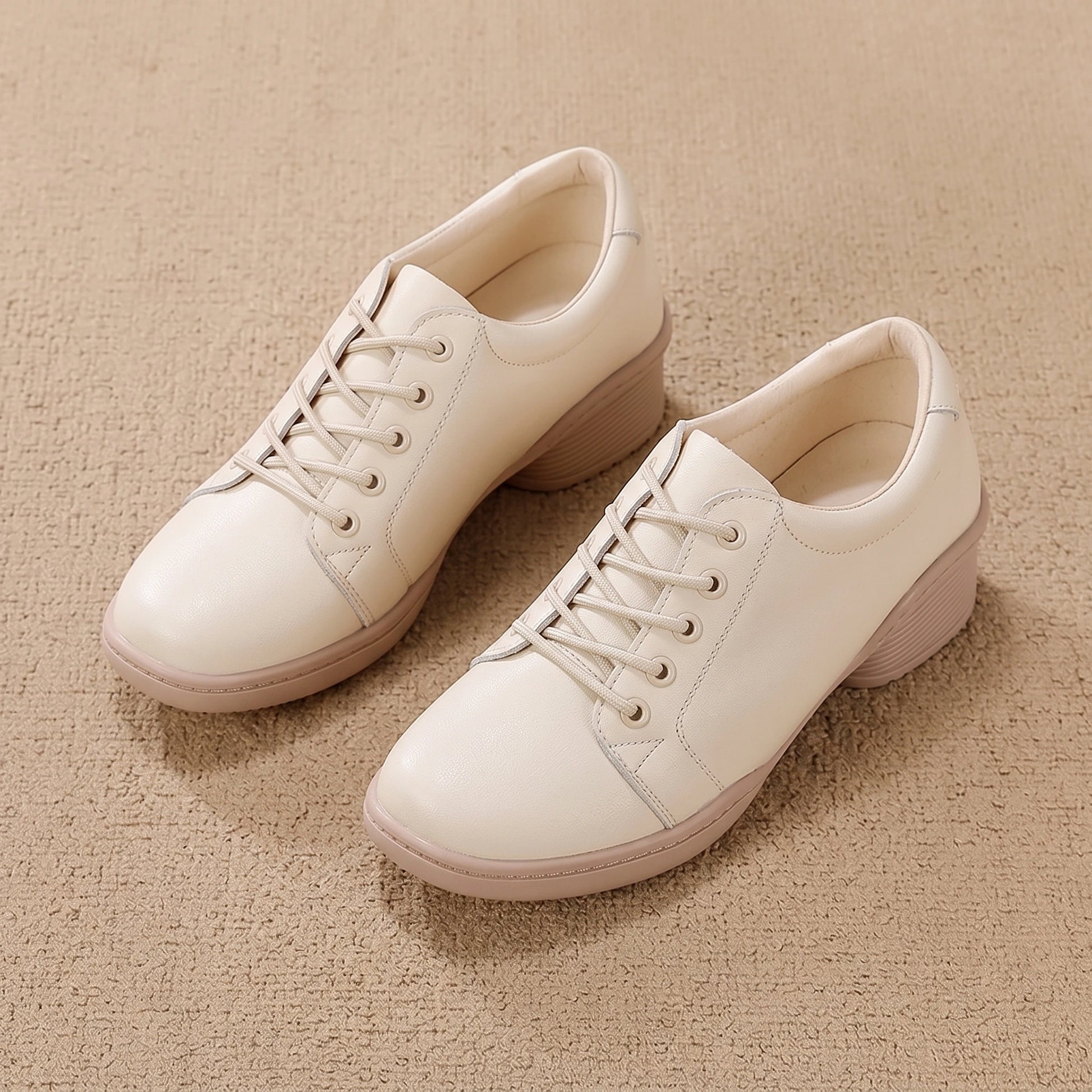 Close up view of the comfortable marching band shoes showing soft leather, detailed stitching, and a round toe — view 11
