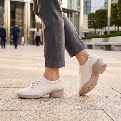 Close up view of the soft leather fabric and precise stitching details on comfortable marching band shoes, showing — view 13