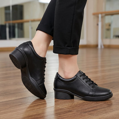 Close up view of the soft leather texture and precise stitching comfortable marching band shoes, showing their — view 14