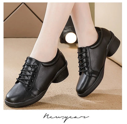 Comfortable black marching band shoes with lace up design and low heel, perfect for performances — view 30 — view 9