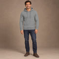mens hoodie — Men's Cable Knit Pullover Hoodie — Milo, Gray, complete front view, worn by an adult model, professional image