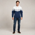 mens hoodie — Men's Color Block Pullover Hoodie — Timo, White, complete front view, worn by an adult model, professional