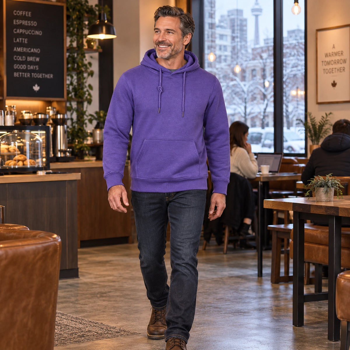 mens hoodie — Men's Drawstring Pullover Hoodie — ChillCore, Purple, view, worn by an adult model, Usa and Canada — view 14