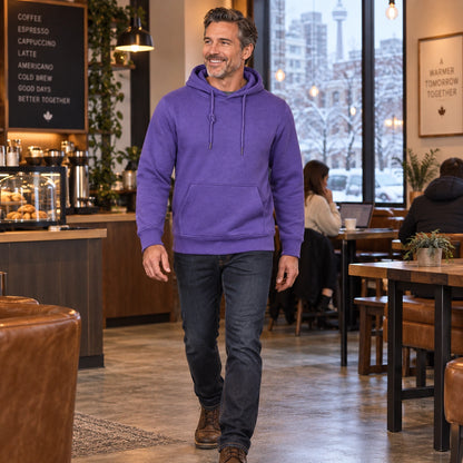 mens hoodie — Men's Drawstring Pullover Hoodie — ChillCore, Purple, view, worn by an adult model, Usa and Canada — view 14