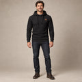 mens hoodie — Men's Grid Textured Drawstring Hoodie — Timo, Black, complete front view, worn by an adult model, professional