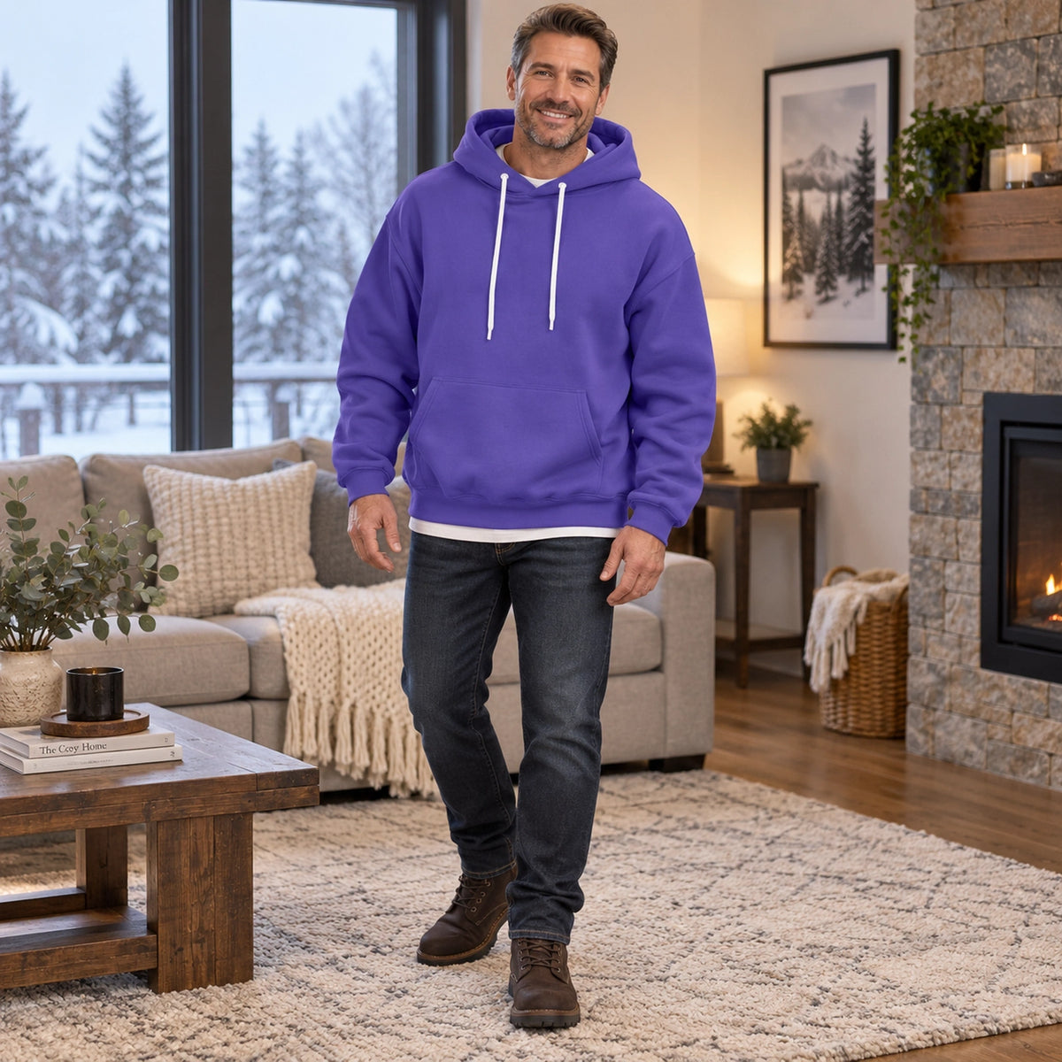 mens hoodie — Men's Oversized Kangaroo Pocket Hoodie — Matteo, Purple, view, worn by an adult model, Usa and Canada — view 10