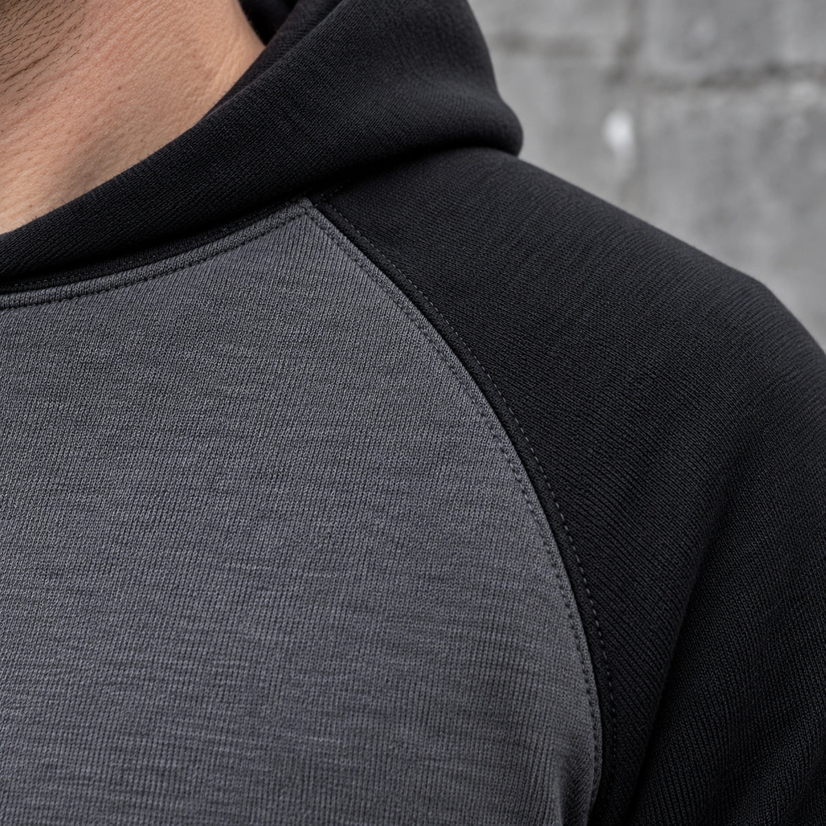 mens hoodie — Men's Sherpa Lined Color Block Zip Up Hoodie — Niels, Dark Gray with Black Sleeves, garment detail — view 14