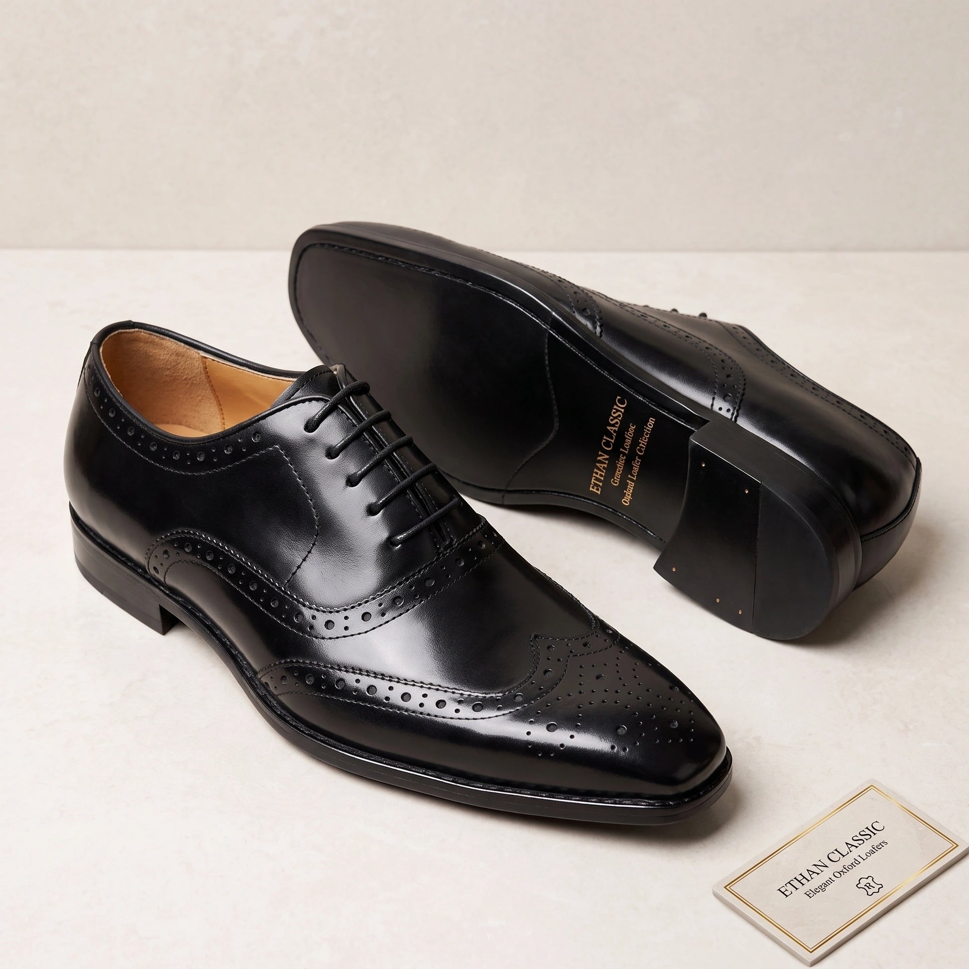 Close up of the Classic Oxford Loafers showing rich genuine cowhide leather and precise stitching for a sophisticated finish.