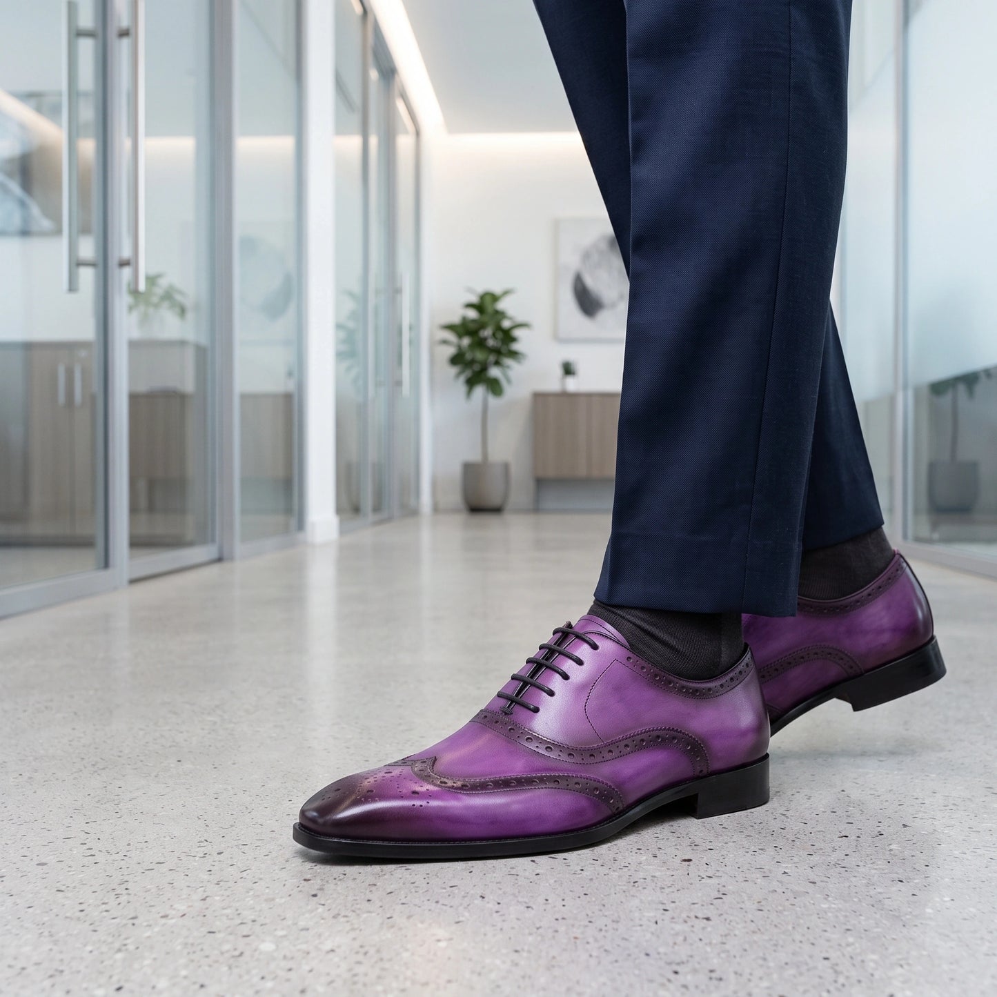 Close up view of the Classic Oxford Loafers showing premium cowhide leather texture and precise stitching details — view 9