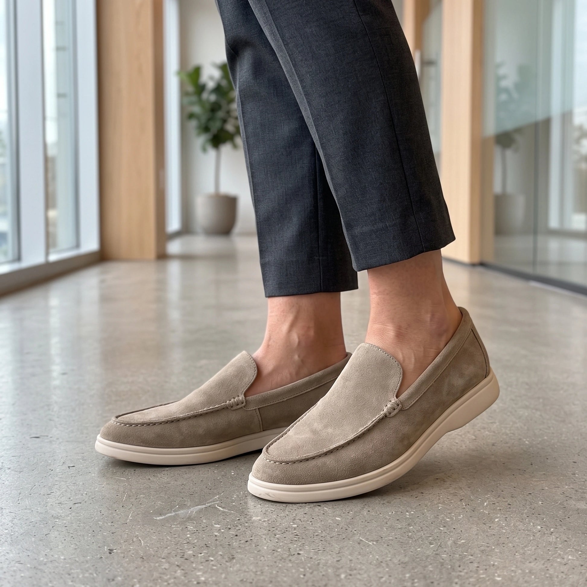 Close up view of the comfortable Oxford loafers showing premium leather texture, intricate stitching details, and — view 8