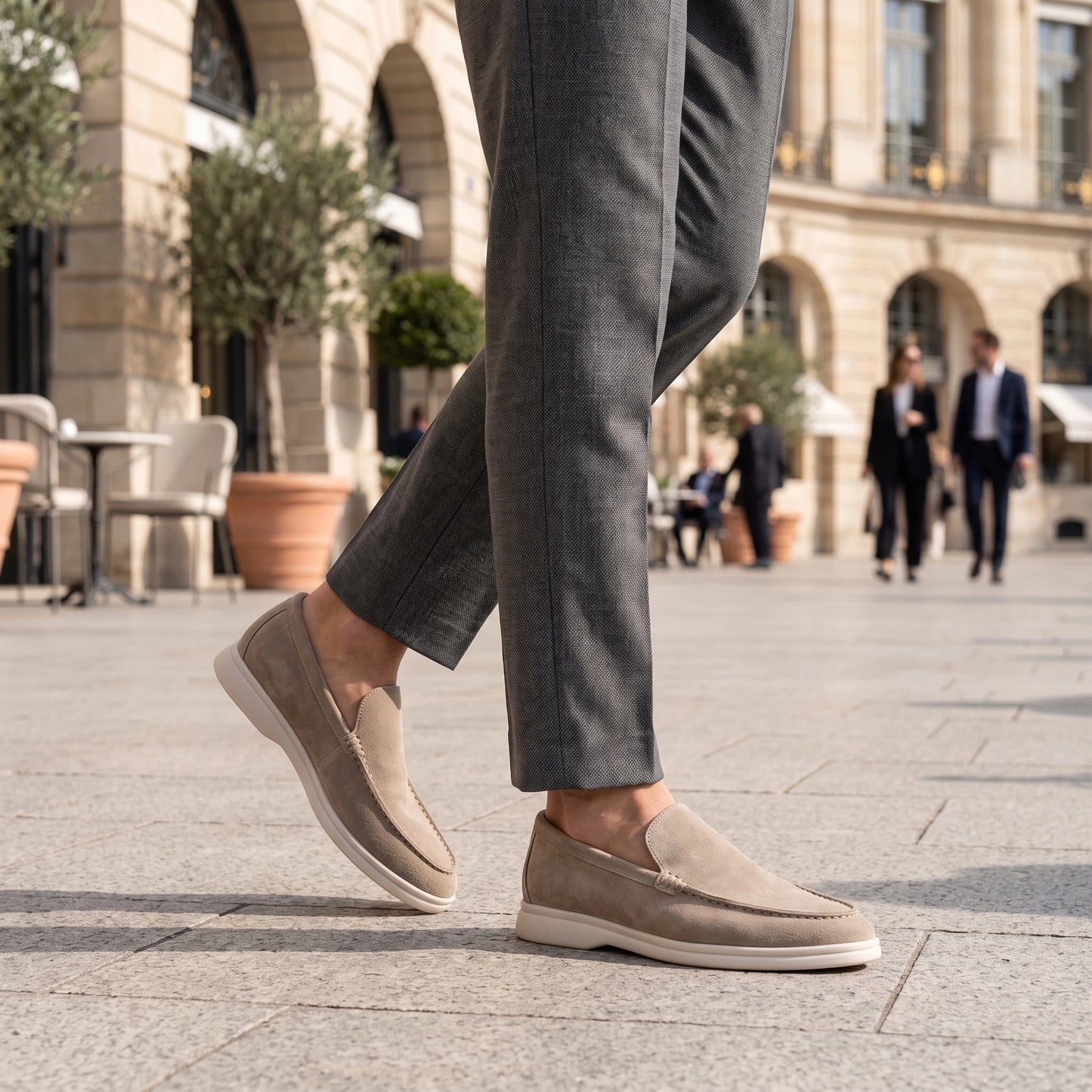 Close up view showing the rich texture and precise stitching of Timeless Oxford Loafers in classic black Pu leather. — view 7
