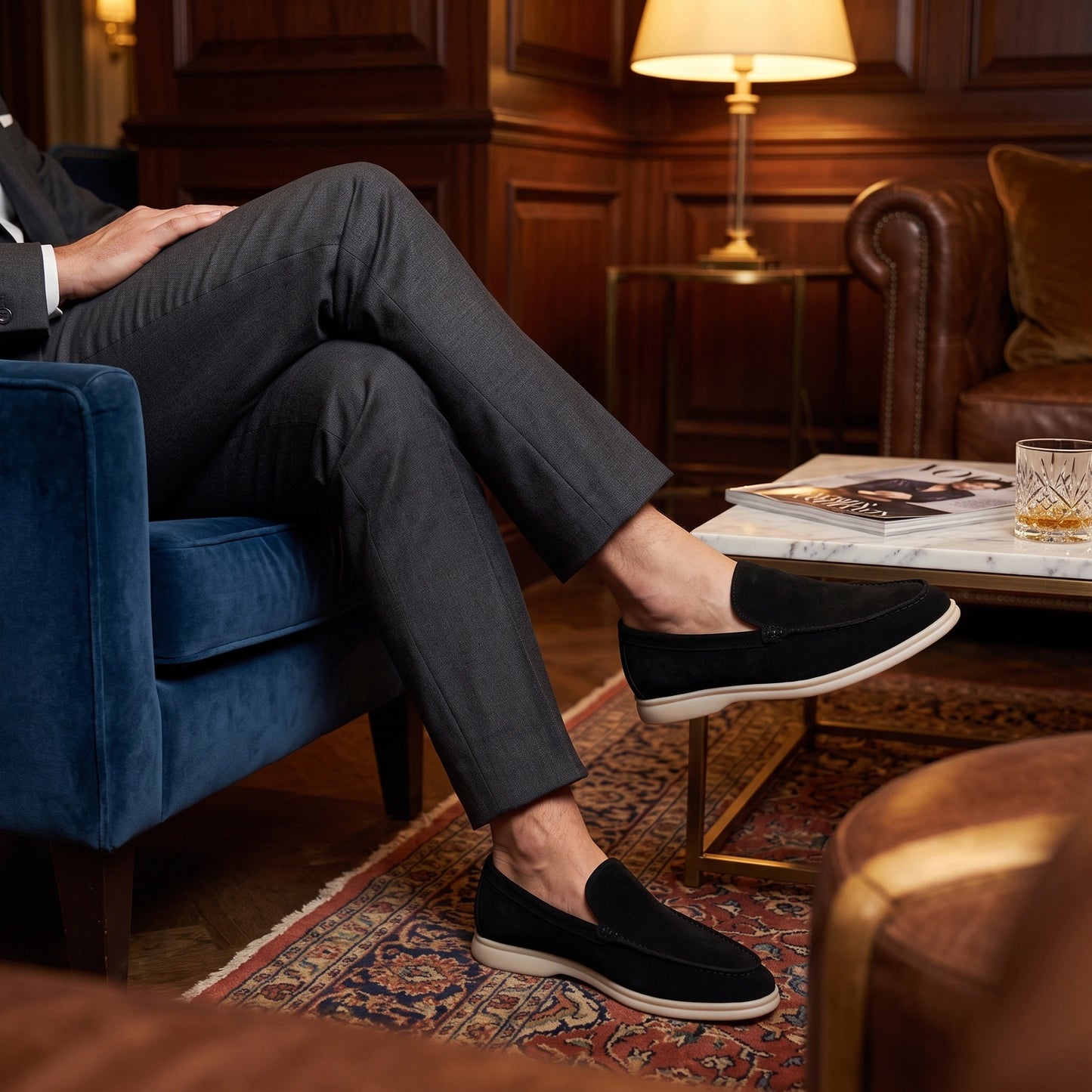 Close up showing the premium Pu leather and meticulous stitching details of Timeless Oxford Loafers, their — view 8