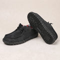 Close up view of the lightweight breathable Oxford loafers showing fine stitching and textured fabric, emphasizing their