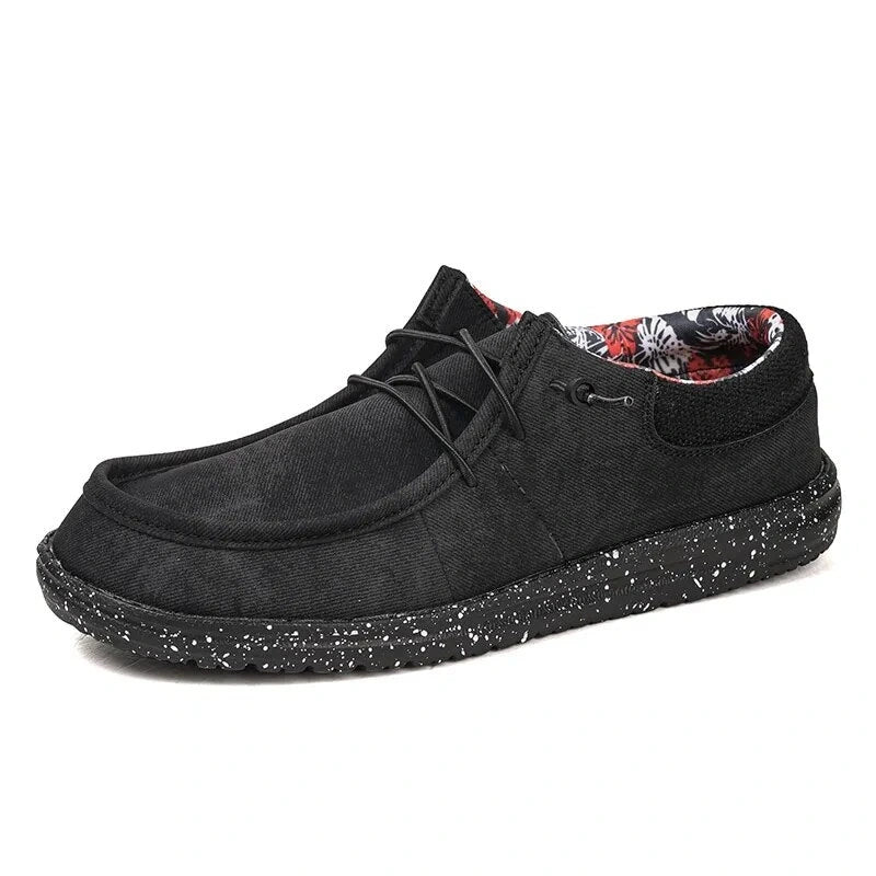 Black oxford loafers with speckled sole and floral interior, showcasing a lightweight design — view 2 — view 3