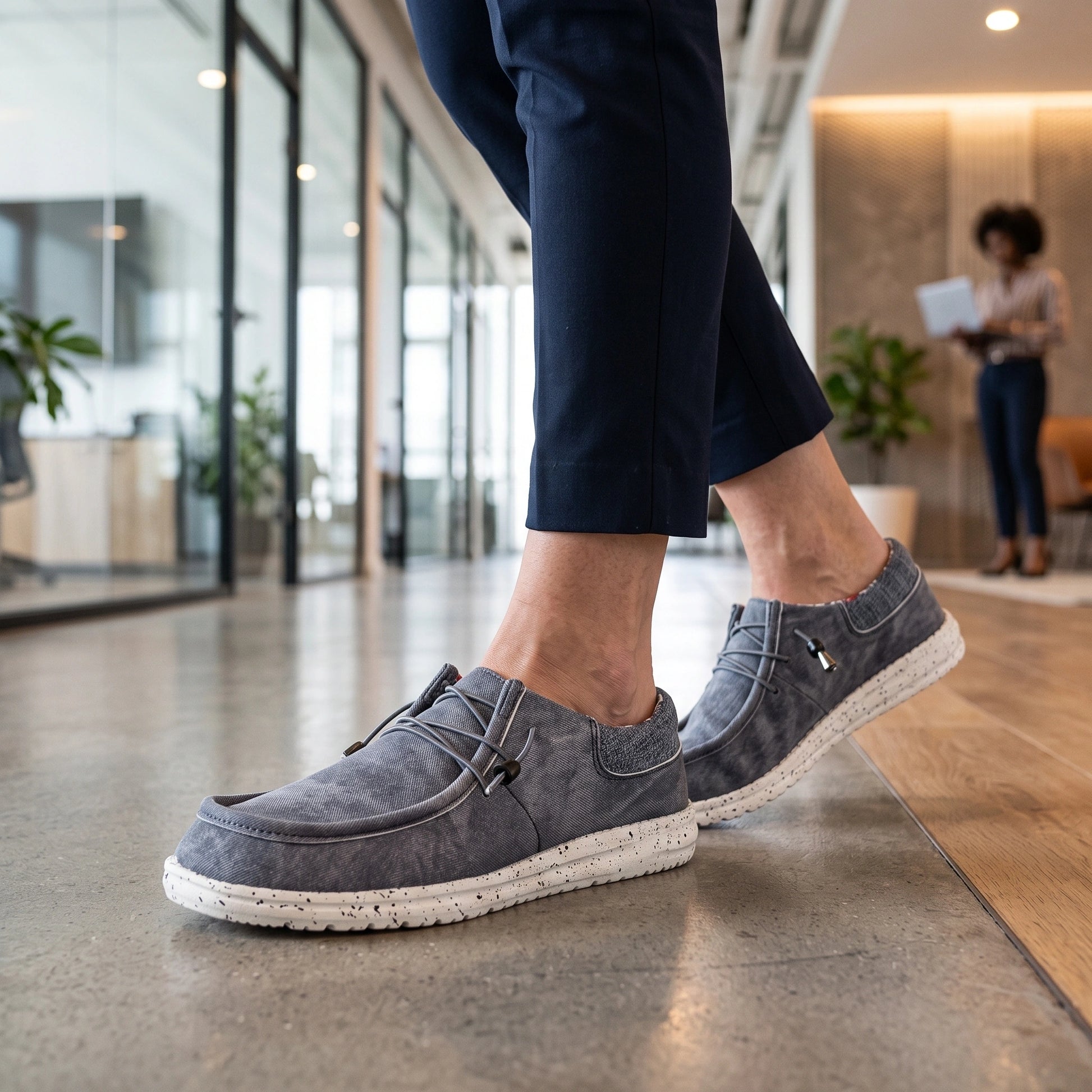 Close up view of the lightweight breathable Oxford loafers showing intricate stitching and soft fabric texture — view 8