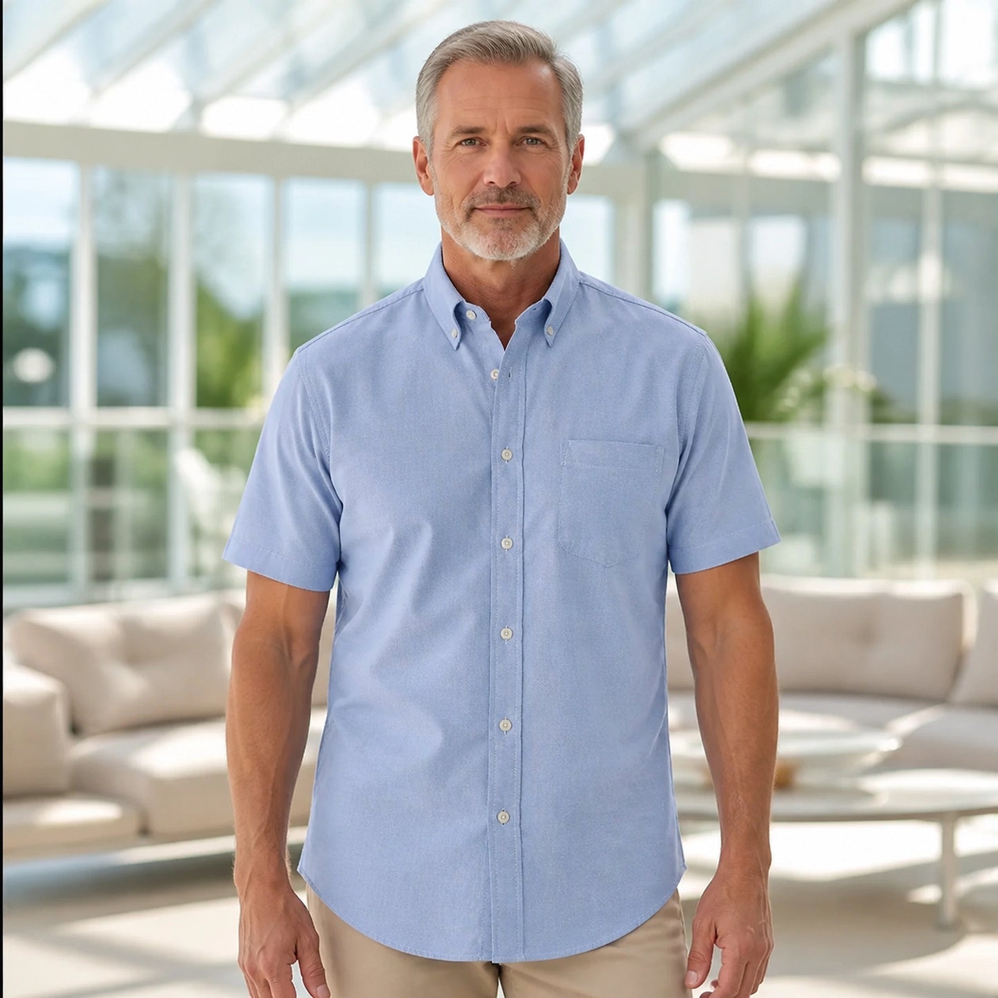 Sky Blue Short Sleeve Oxford Shirt Front View — view 22