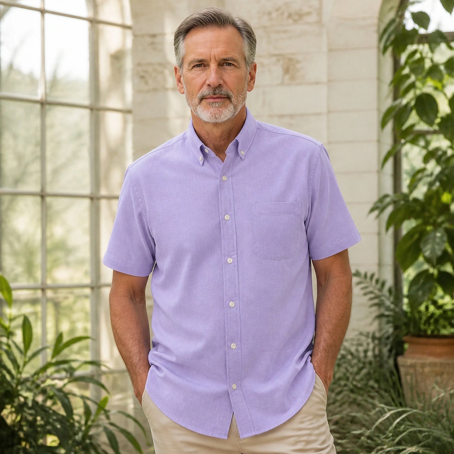 Lavender Short Sleeve Oxford Shirt Front View — view 25