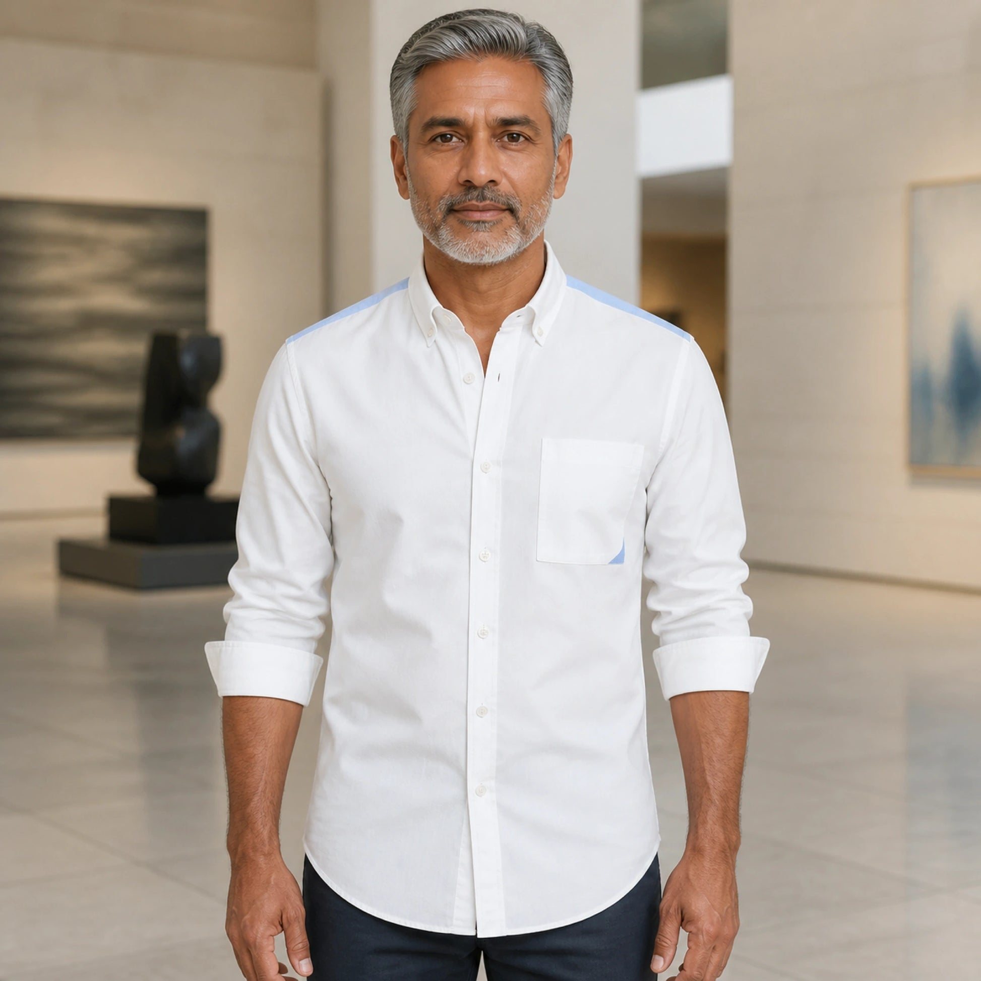 Professional mature man wearing the exact comfortable Oxford shirt — view 10