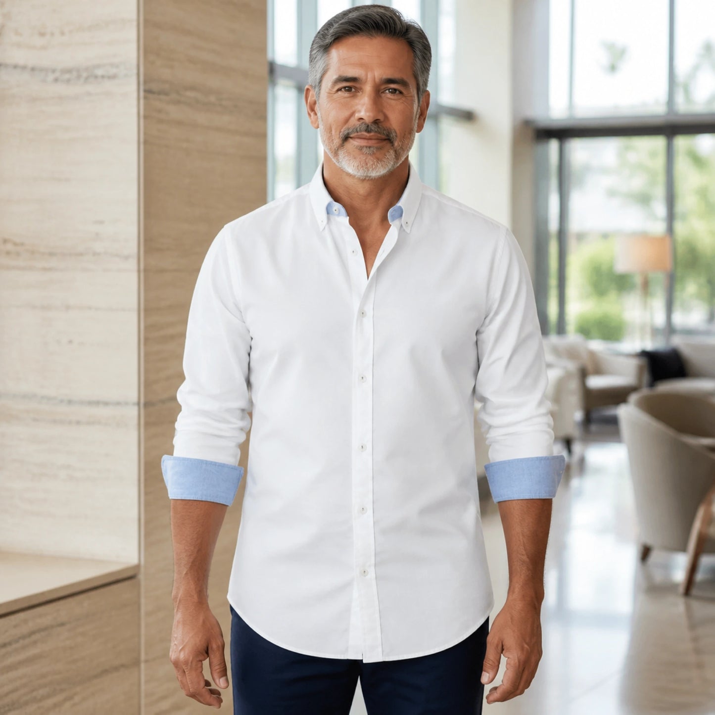 Professional mature man wearing the exact comfortable Oxford shirt — view 11